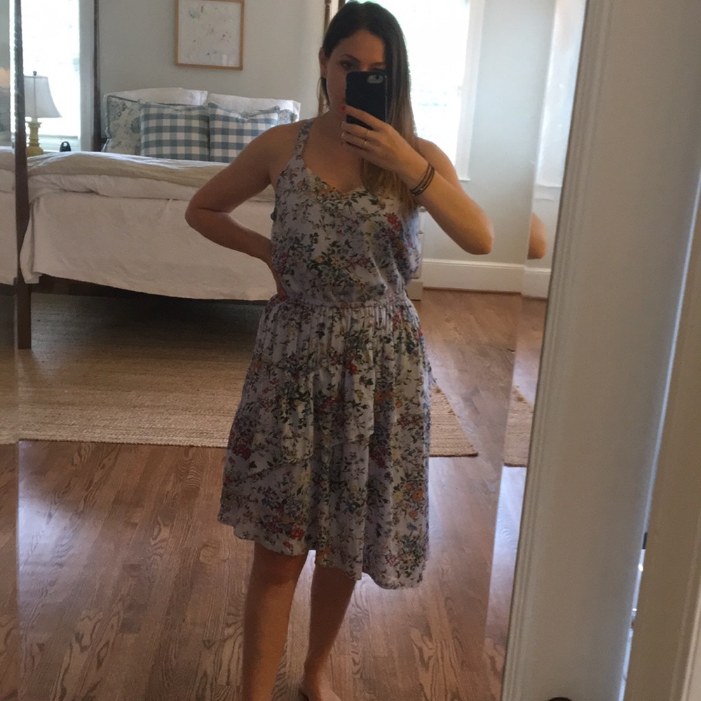 Tiered dress, lilac with floral, medium